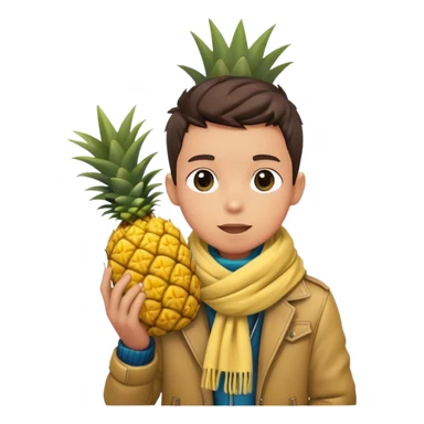 boy in jacket with scarf holding a pineapple  sticker