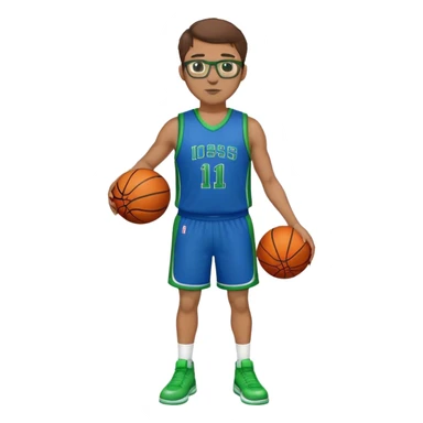 Full Body large white male with brown hair basketball player wearing glasses wearing blue green uniform sticker