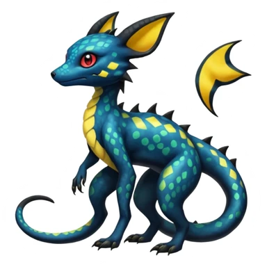 Anthropomorphic Scaley Exotic Salandit-Aurorus-Umbreon-Fakémon-hybrid-creature (full body)  sticker