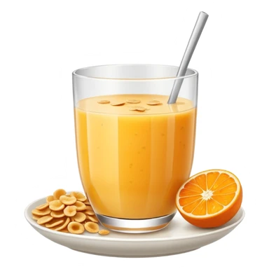 One glass of juice and a bowl with cereals sticker