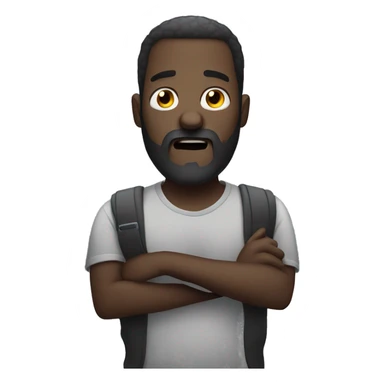 Dark man with beard scared of beeper sticker