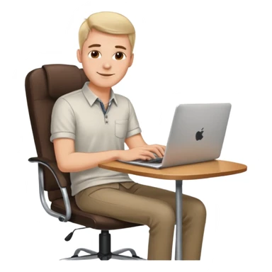 Rich man working setting on a chair in shirt and near the table with laptop he is german very beautiful looks like sticker
