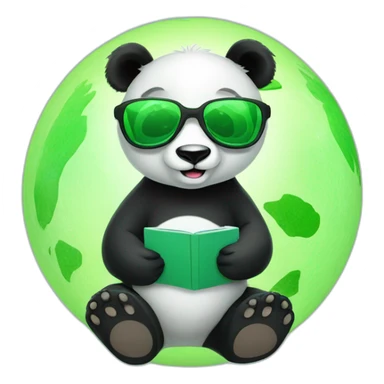 panda bear with glasses haapy in a green planet sticker
