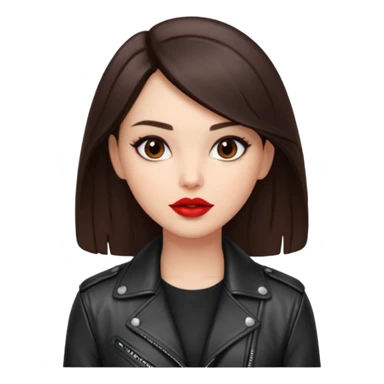 brunet in cuir jacket with red lips and black brown eyes sticker