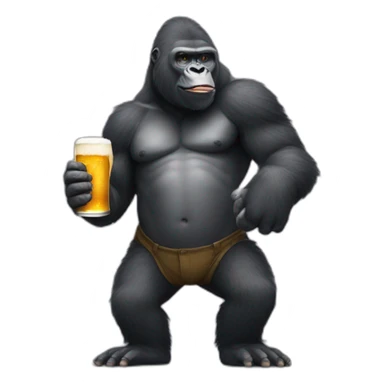 a gorilla holding a beer and a Carambar sticker