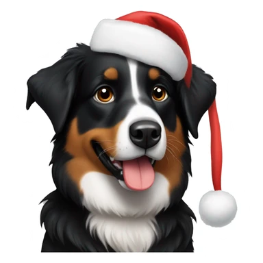 Black Australian Shepard wearing Santa hat sticker