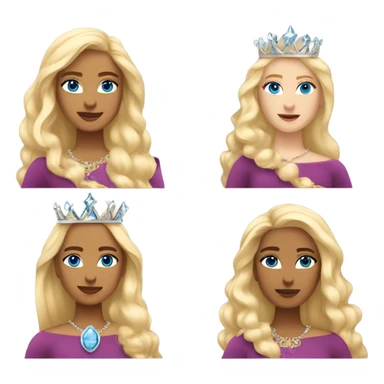 A queen with blonde hair, blue eyes, a crown, and sleek, smooth hair  sticker