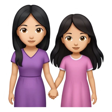 Asian Young mother with black long hair and 11 years old Asian daughter with long brown hair  sticker