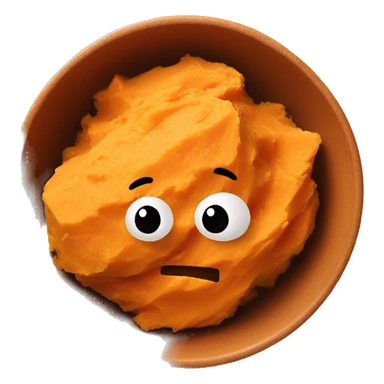 mashed sweet potatoes in a bowl with chicken sticker