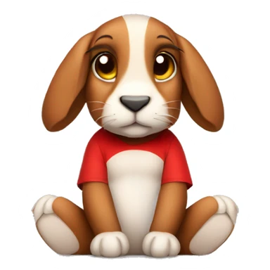 Cute brown floppy downward ears rabbit wearing red tshirt sitting  sticker