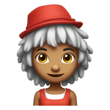 The girl character is a cute and funny troll, the logo is simple. The character has a hat on his head, big ears and pretty red eyes. Her hair is red, lush and round. She is wearing a Karelian sundress. sticker