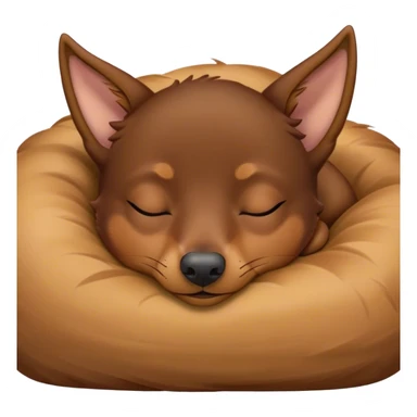 Meme-Worthy Cute Sleeping Brown and Tan Kelpie Portrait Emoji, Head resting peacefully with a contented smile, showcasing a delightfully agile build and a luxuriously soft brown and tan Fur, eyes shut in a serene nap, Simplified yet hilariously adorable features, highly detailed, glowing with a soft, drowsy light, high shine, relaxed and utterly lovable, stylized with an air of playful laziness, bright and heartwarming, soft glowing outline, capturing the essence of a comically sleepy herder, so meme-worthy it feels like it could instantly become the next viral sensation of adorable slumber! sticker