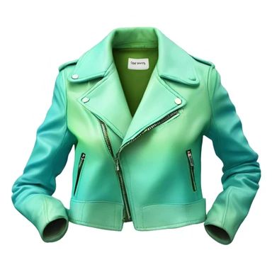 Hyper Realistic side view of an open tiffany blue ,pistachio green,sky blue and mint green ombre feminine fashion leather jacket. sticker