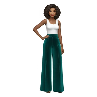 Realistic isolated pair of velvet teal high waist long wide leg pants.  sticker