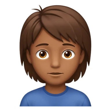 A young boy with brown hair and eyes, with slightly long, straight and disheveled hair sticker