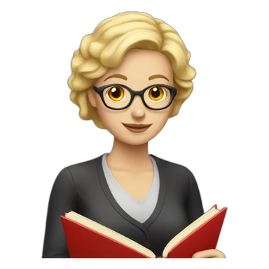 blonde teacher with red book sticker