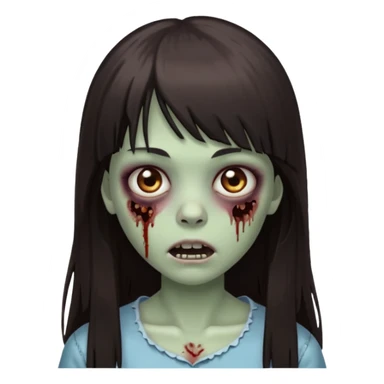 A zombie girl with a long straigh dark brown hair and a bangs  sticker
