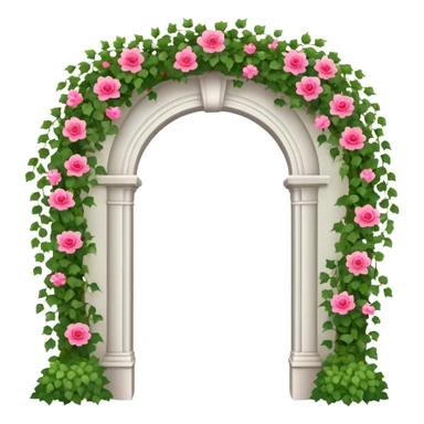 White tall archway with vines, ivies, and romantic pink and red flowers  sticker