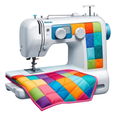 Patchwork and quilting icon, colorful fabric patches sewn together in a quilt pattern, sewing needle and thread, quilting tools like rotary cutter or quilting hoop, minimalistic style, clean lines, transparent background. sticker