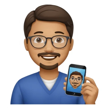 Filipino male, with goatie, wearing glasses, medium wavy length hair,  sticker