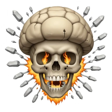 

Skull exploding into a mushroom cloud; cracks/fractures surround the blast. Detached lower jaw hangs loose with visible teeth. sticker
