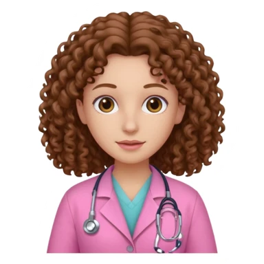 médica, cabelo castanho, pele branca, cabelo cacheado, cabelo comprido, roupa rosa sticker