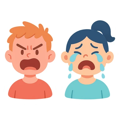 angry and crying face in pastel toon style sticker