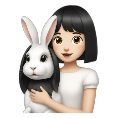 white rabbit with a little girl with black bangs sticker