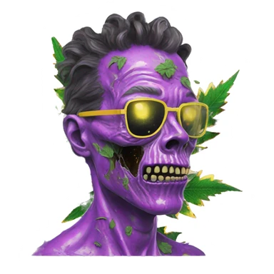 420 .Zombie_ Vaporwave black holographic oilslick zombie unicorn smoking yellow caution tape hemp leaves sticker