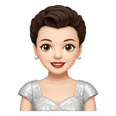 Judy Garland with short dark brown hair, white sequin dress sticker