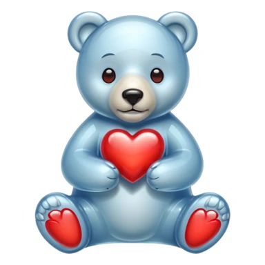 glass bear with a red heart sticker