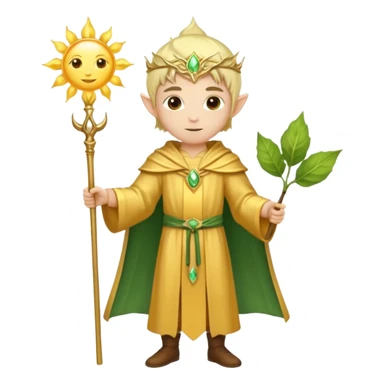 {
      "type": "human",
      "look": "light elf healer, golden robe, staff with leaf and sun",
      "description": "a light elf healer wearing a golden robe and holding a staff with leaf and sun no face"
    } sticker