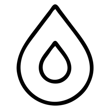 geometric minimalist vector logo of a white water drop with an inverted drop-shaped cutout, surrounded symmetrically by four rounded cyan blue (#00DFFF) corners forming an incomplete square, on a vivid blue (#0000FF) background, symmetrical, no shading sticker