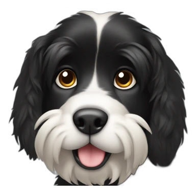 black dog with big up ears and long fur and white stomach sticker
