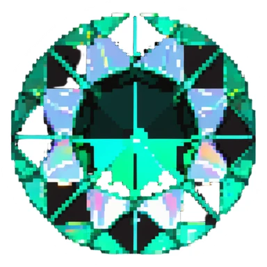 round cut emerald gemstone with vibrant green color and holographic sparkle effect sticker