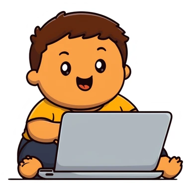 fat brown kid with brown hair using laptop drooling with stupid expression sticker