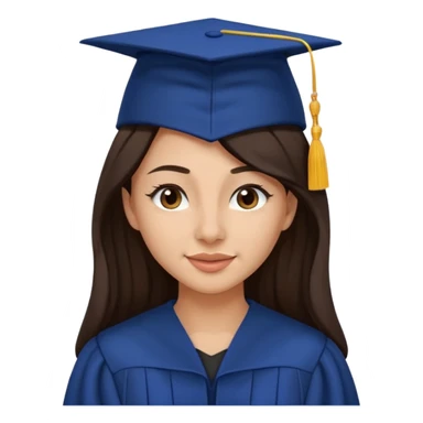 带着学士帽的，深棕色长发，黄种偏白皮肤的，高鼻梁，不戴眼镜的女博士生，在wink，年龄26岁，学士服是深蓝色和黑领子 sticker