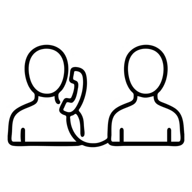 two people talking on a land line phone, each on one side, outlined icon style, simple and clear sticker