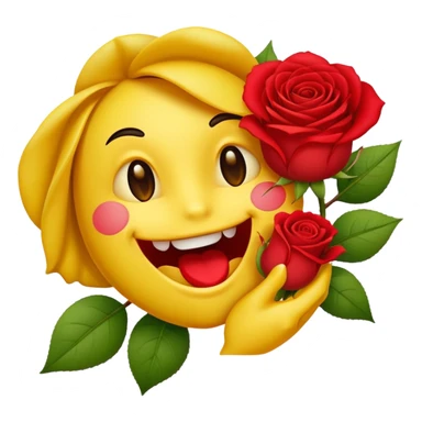 Normal emoji yellow biting a rose flower in romantic not eating gust biting sticker