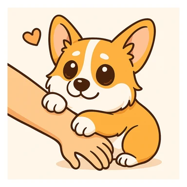изобразить моего корги, сохранив внешность и телосложение в позе и эмоции как на первом референсе sticker
