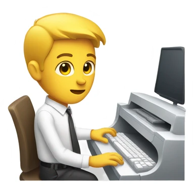 yellow skin man using white keyboard on desk wearing white button down shirt front view sticker
