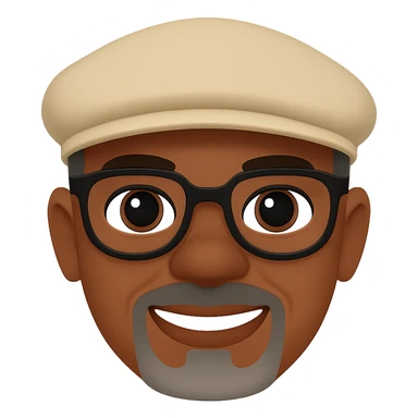 Create a detailed and clean classic emoji style image of a light-skinned African American man with grey beard stubble on his chin and mustache, wearing a Kangol hat. Focus on the face only, no background or extra accessories. Maintain the classic emoji look. sticker