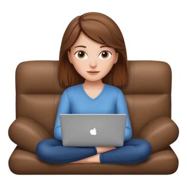 A white girl is lying on a sofa with a laptop sticker