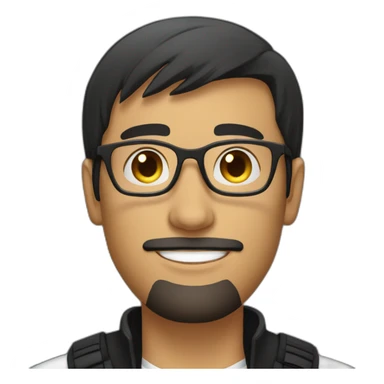 white young man with round glasses and black straight short hair and short blackbeard sticker