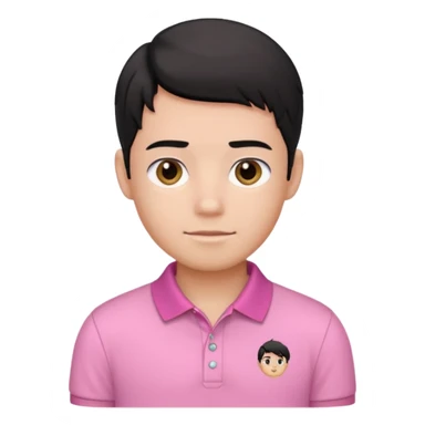 generate a pretty bratz boy wearing a pink polo shirt. Black middle part hair. handsome sticker