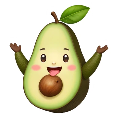 Cute Kawaii Avocado, round and cuddly, soft green with a tiny brown pit, blushing cheeks, a joyful smile, tiny arms outstretched, a warm and healthy glow! sticker