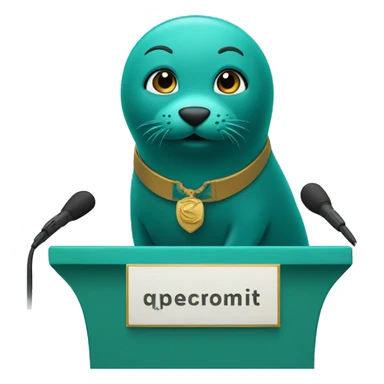 teal seal speaking behind a podium sticker