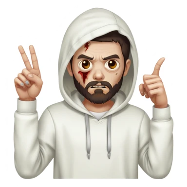 zombie pointing finger wearing plain white hoodie with no designs, dark brown hair and short full beard sticker