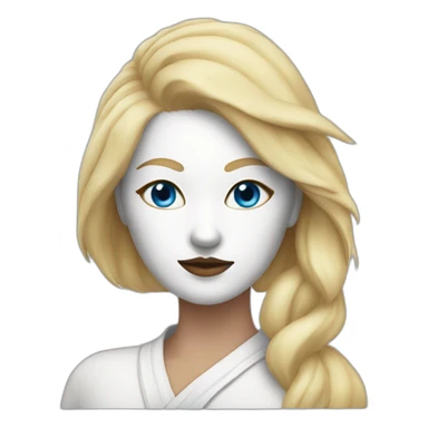 white women wearing half kitsune mask blue eyes sticker
