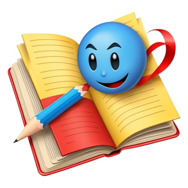 Create a vibrant emoji, representing comic books and graphic novels as an art form. The design should feature a large, opened comic book with vintage comic panels on the pages. Include a pencil (without a hand), writing text or sketching on the pages. The comic panels should have bold lines and retro-style artwork with classic comic book visuals. Use bright, energetic colors like red, yellow, and blue to evoke excitement and creativity. The overall design should feel dynamic, vintage, and artistic. Make the background transparent. sticker